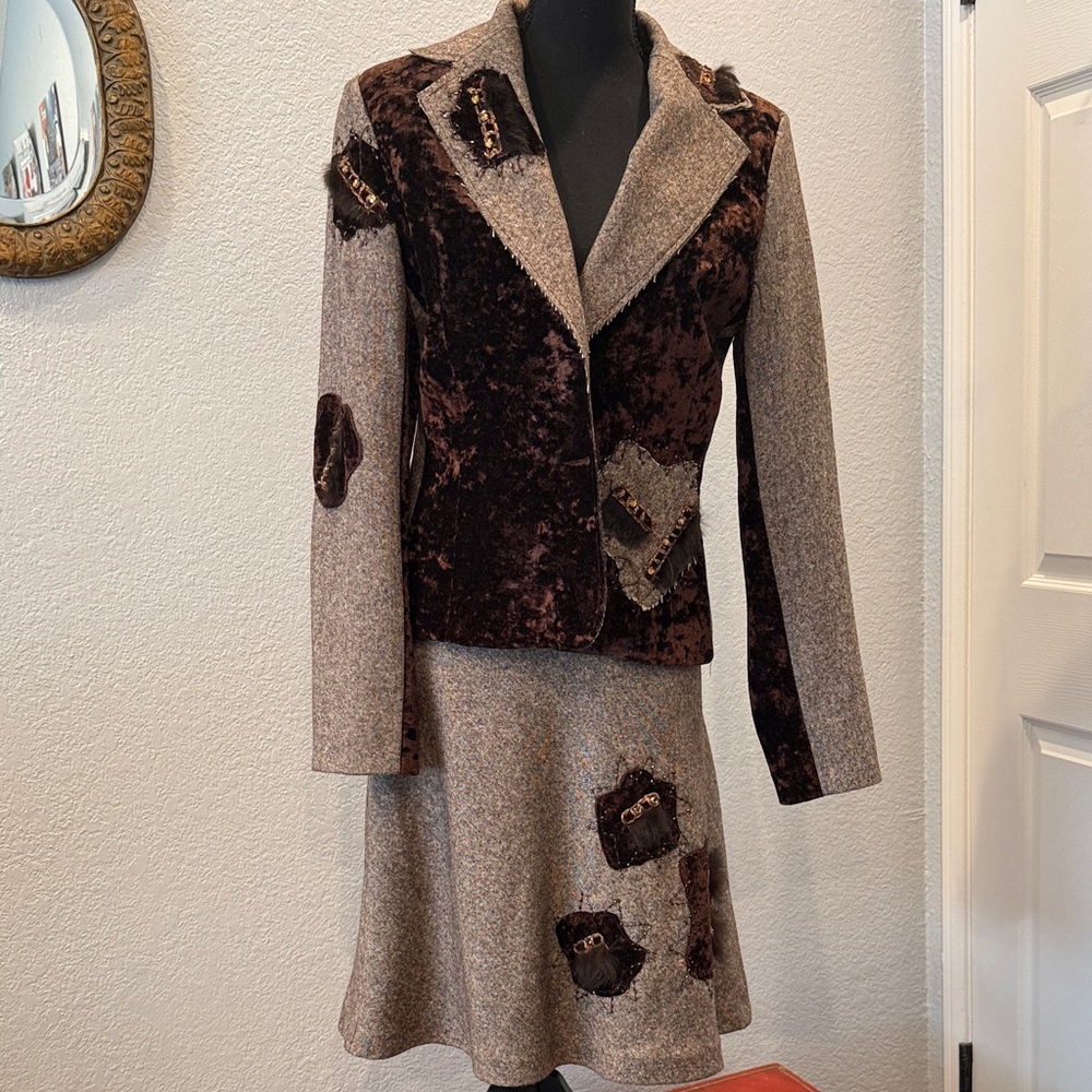 Polen Poe Black and Brown Applique skirt and blazer.